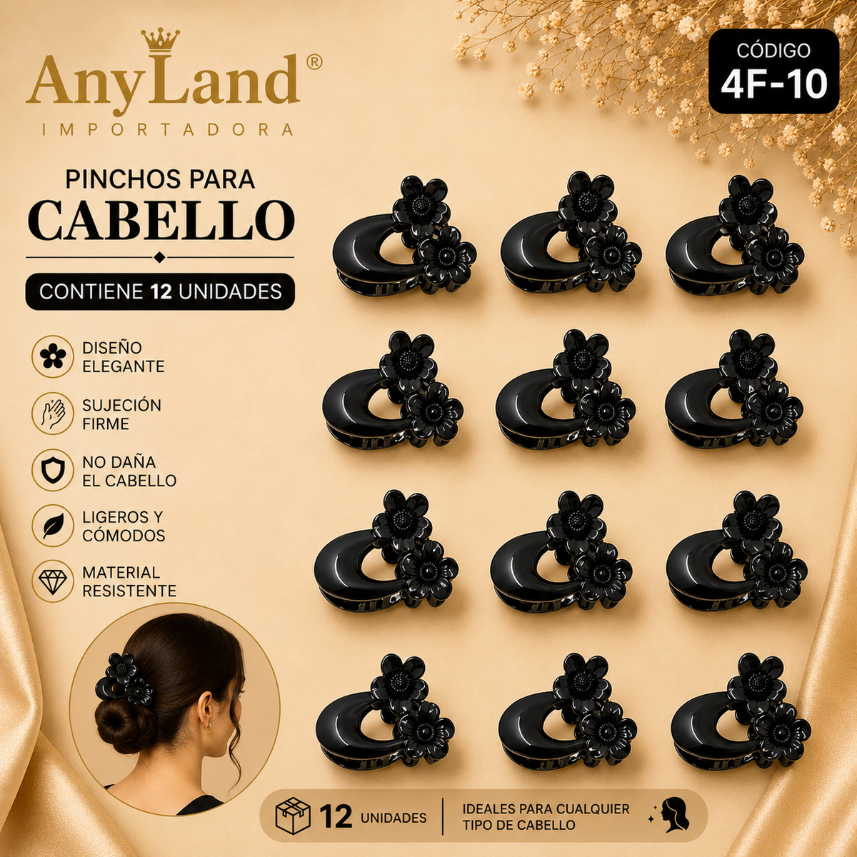 Pinchos negro grande x 12 unidades (4F-10)