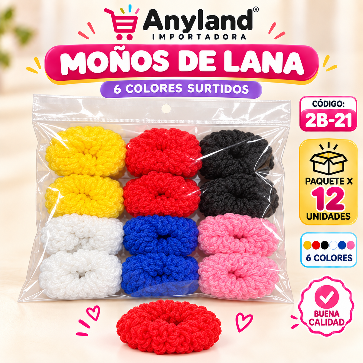 Moño para cabello de 6 colores por docena (2B-21)