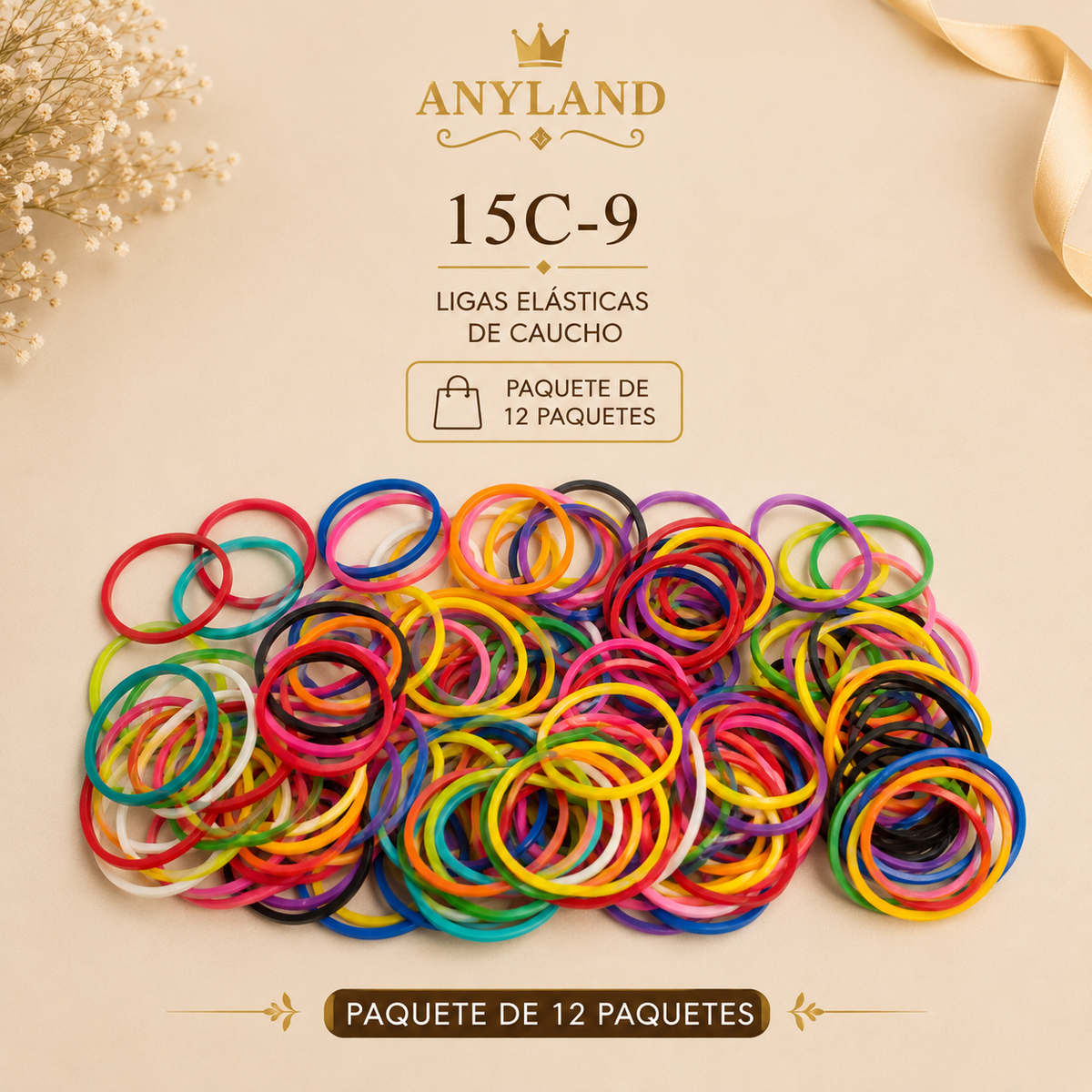 Ligas de caucho colores funda por 12 paquetes (15C-9)
