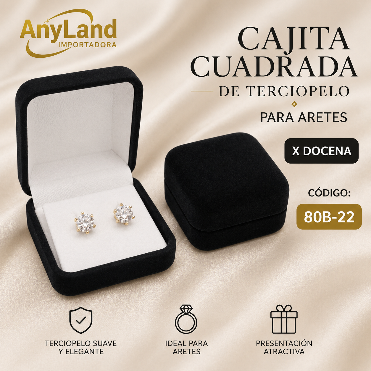 CAJITA DE ARETES GAMUZA DOCENA X12 (80B-22)