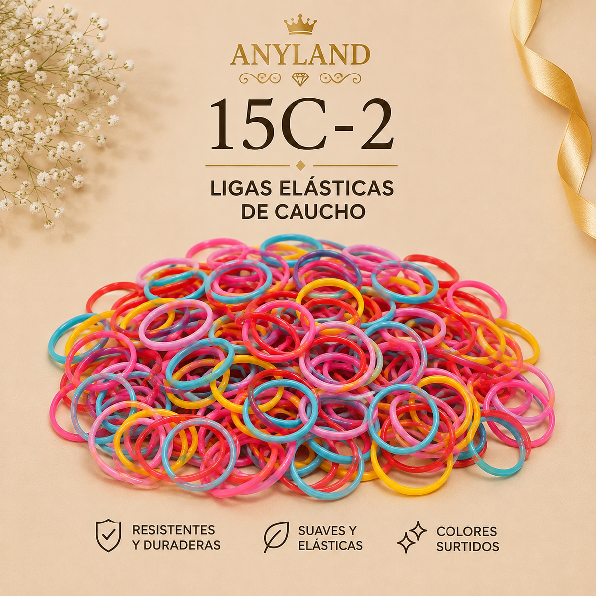 Ligas de caucho colores funda por 12 paquetes (15C-2)