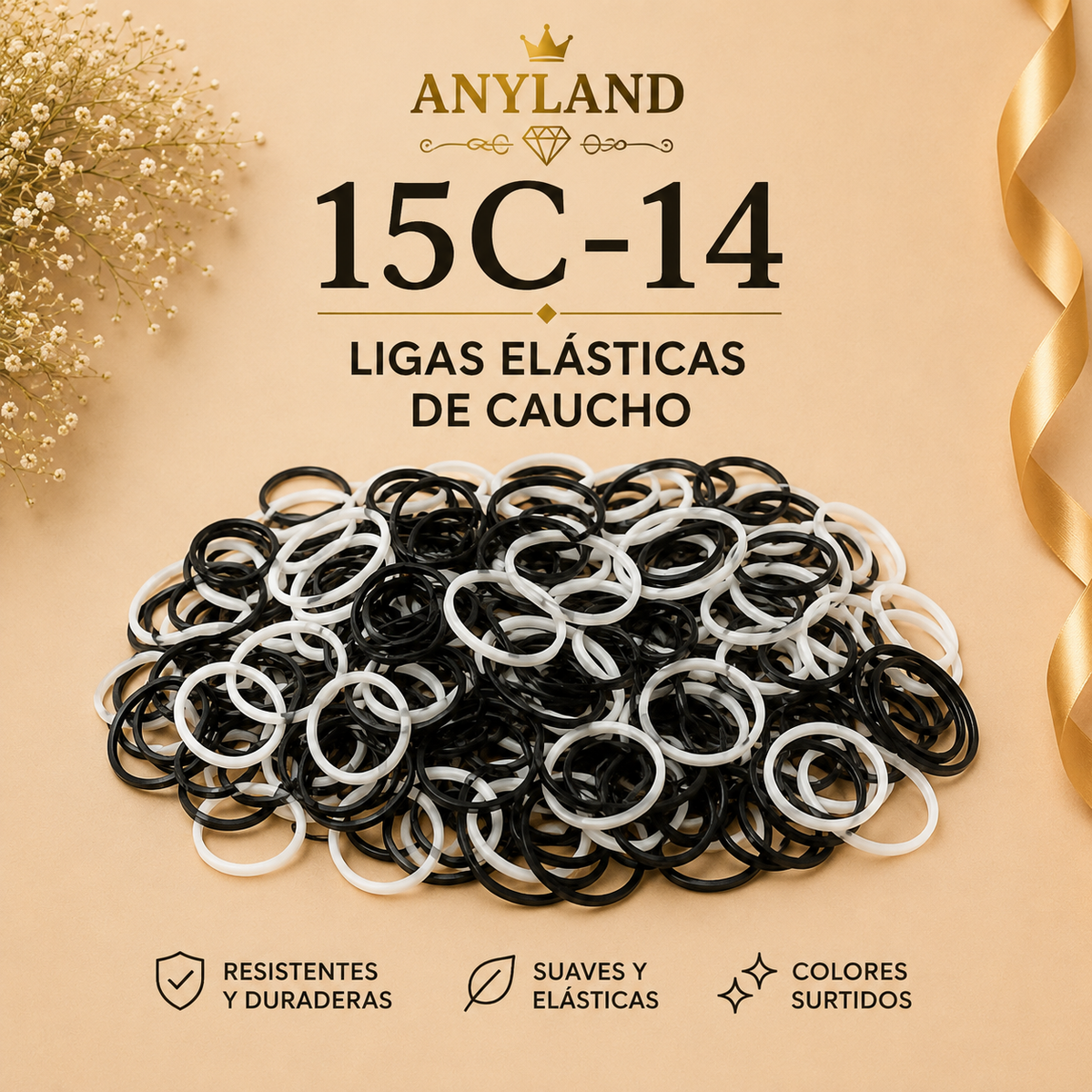 Ligas de caucho color negro con blanco por 12 paquetes (15C-14)