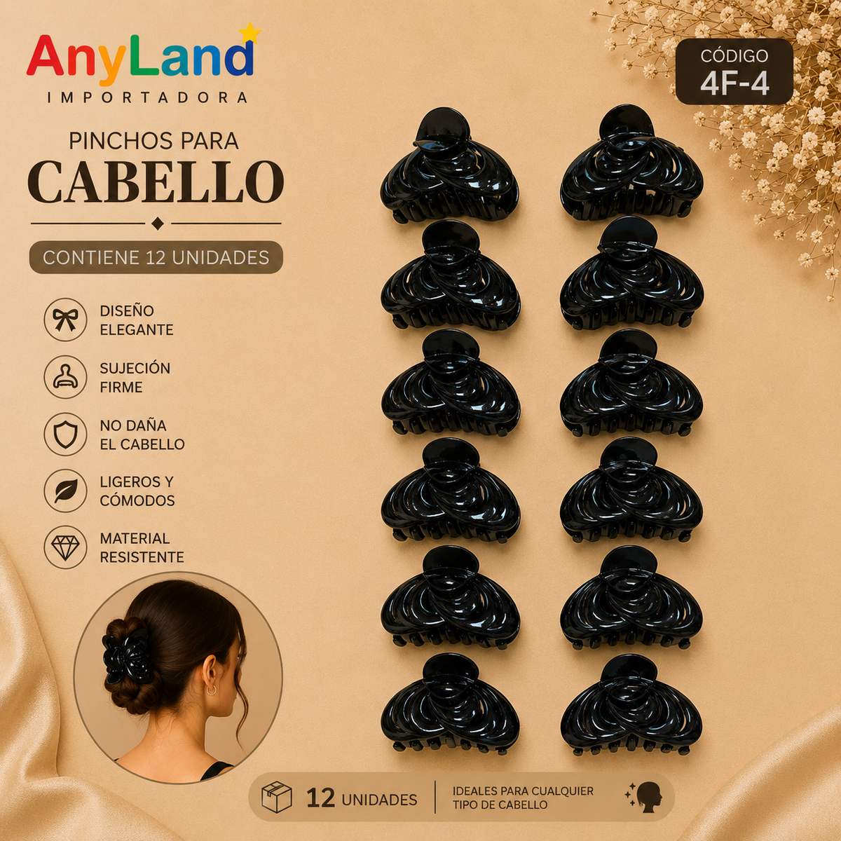 Pinchos negro grande x 12 unidades (4F-4)