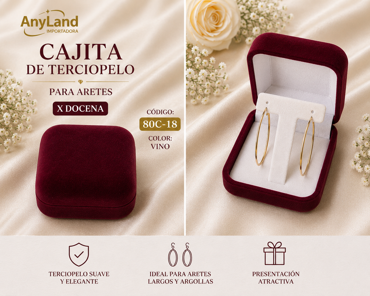 Cajita de terciopelo cuadrada para aretes x12 (80C-17-18-20)