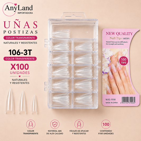 Uñas enteras color transparente x100 (106-3T)