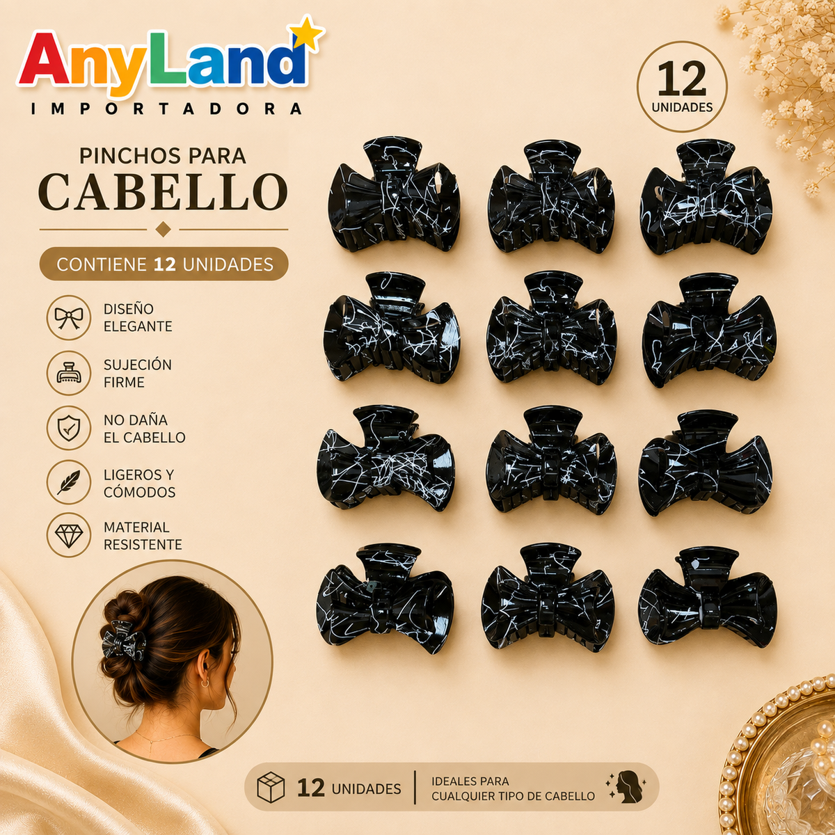 Pinchos negro pequeño x 12 unidades (4F-76)