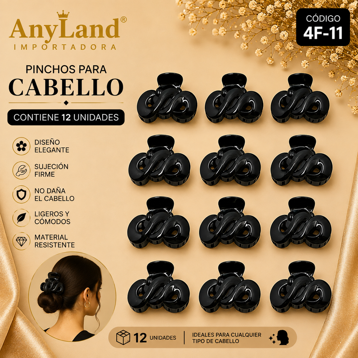Pinchos negro grande x 12 unidades (4F-11)