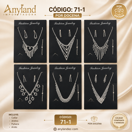 Set de cadenas y pulseras con aretes y anillo paquete x docena (71-1)